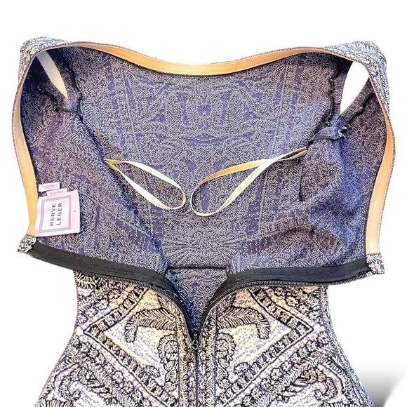 Herve Leger Blue/Violet Staci Floral Jacquard BodyCon Dress |Size: Small| - Picture 9 of 13